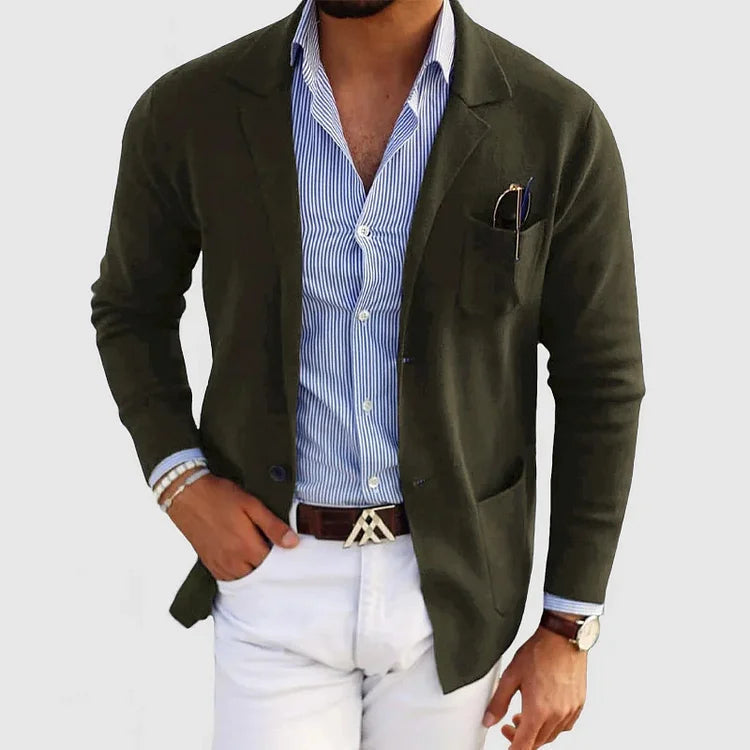 Strickjacke mit Reverskragen, Knöpfen und Taschen für Herren in Dunkelgrün - Ansicht 5