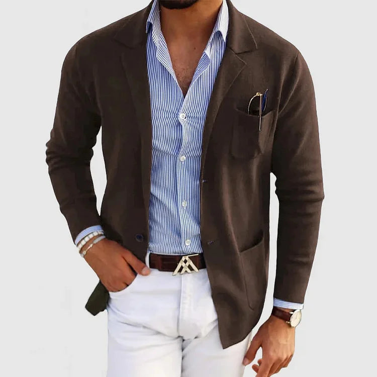 Strickjacke mit Reverskragen, Knöpfen und Taschen für Herren in Braun - Ansicht 6
