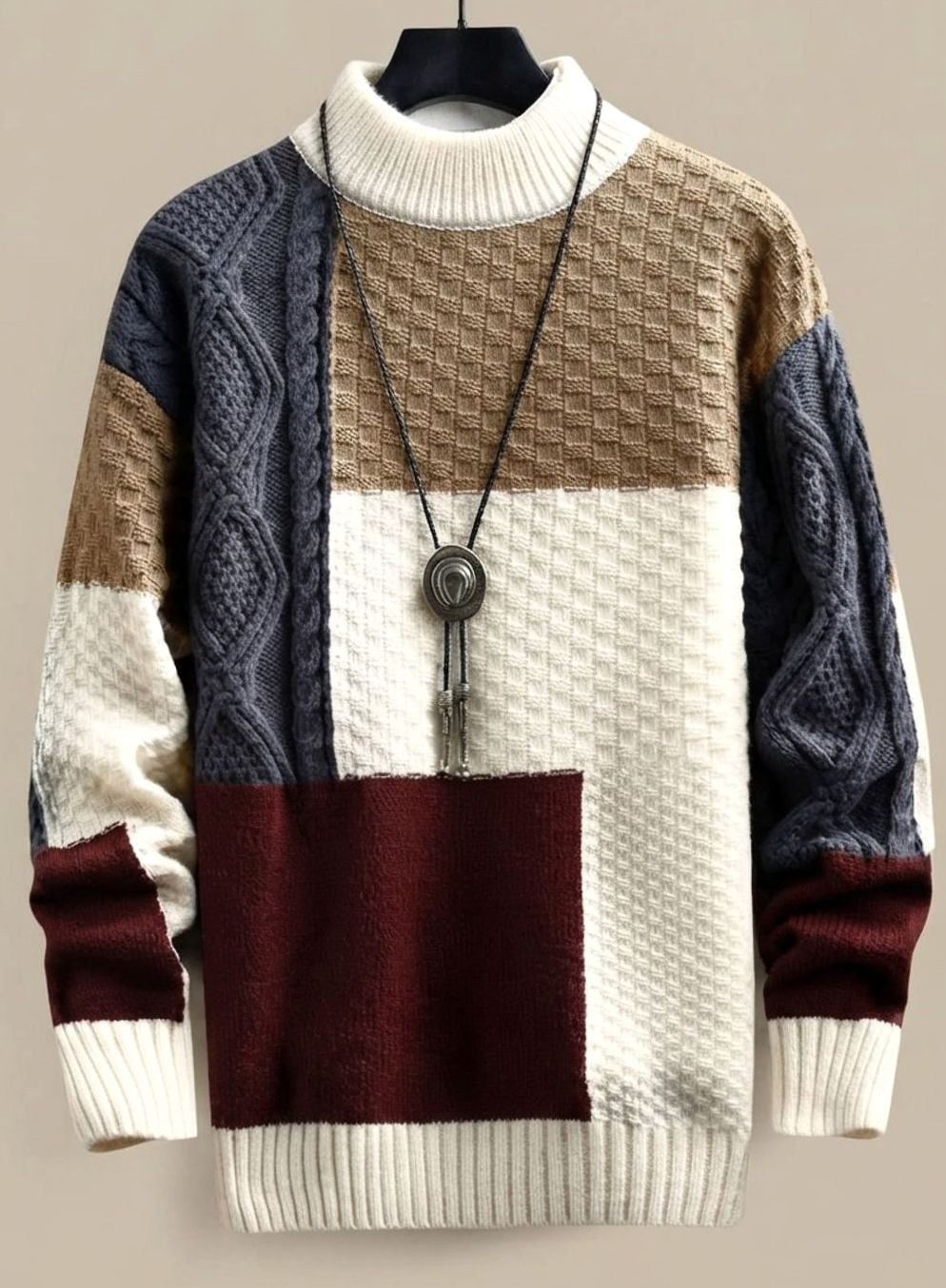 Strickjacke Herren Winter mit Colorblock und Zopfmuster in Grobstrick