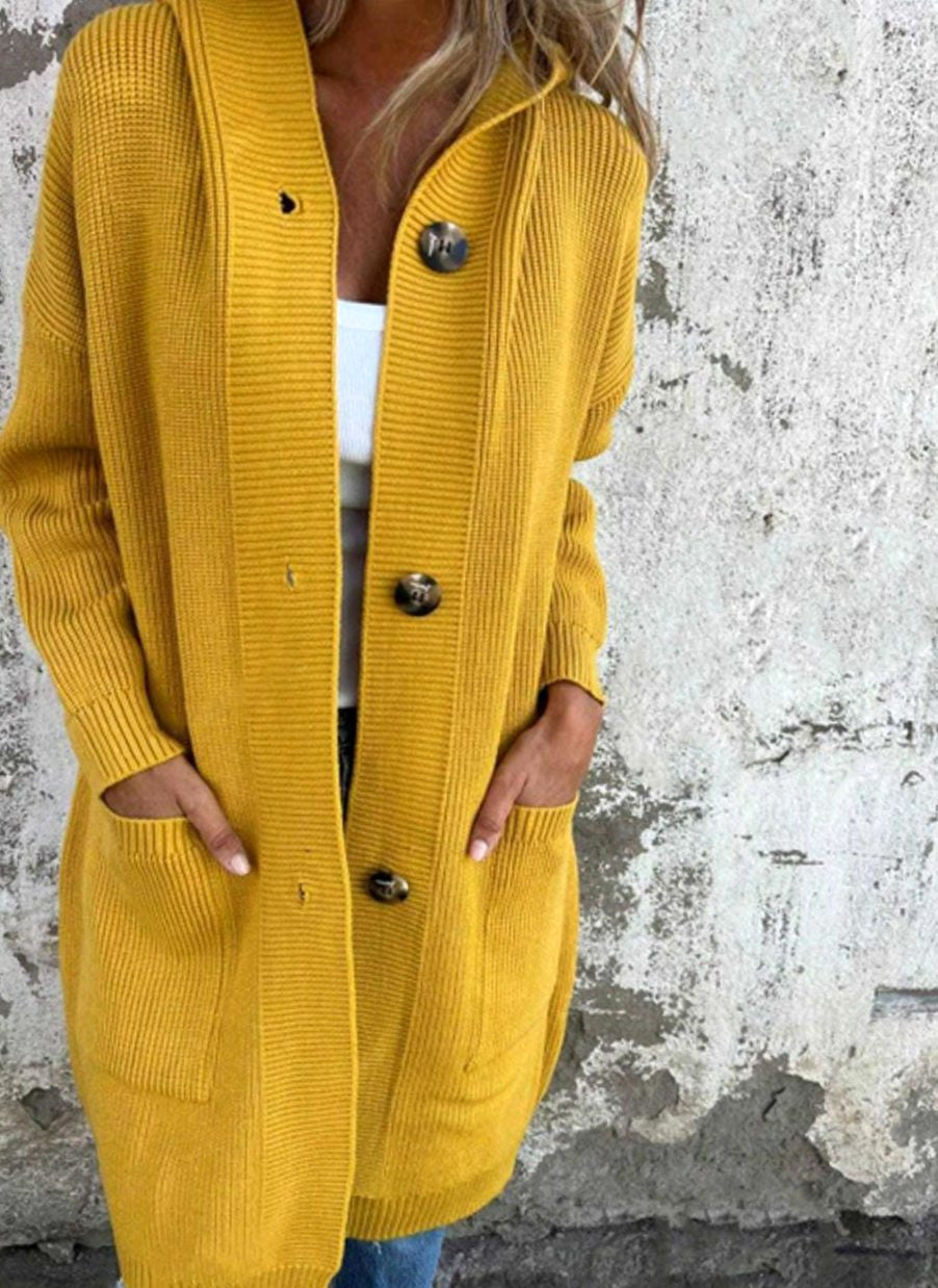 Strickjacke mit Kapuze und Rippenstrick für Damen in Gelb - Ansicht 6