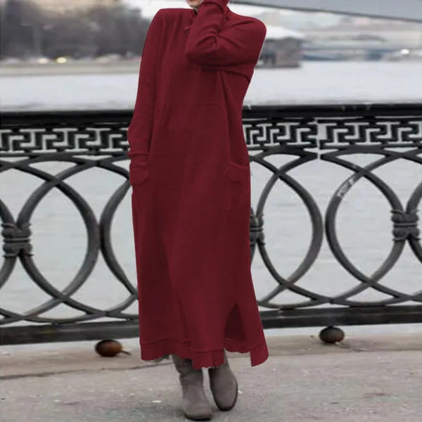 Strickkleid in Maxilänge mit Seitenschlitzen und Taschen für Damen