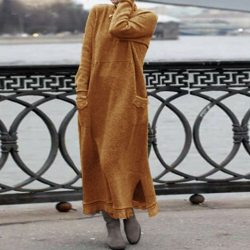 Strickkleid in Maxilänge mit Seitenschlitzen und Taschen für Damen