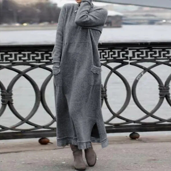 Strickkleid in Maxilänge mit Seitenschlitzen und Taschen für Damen
