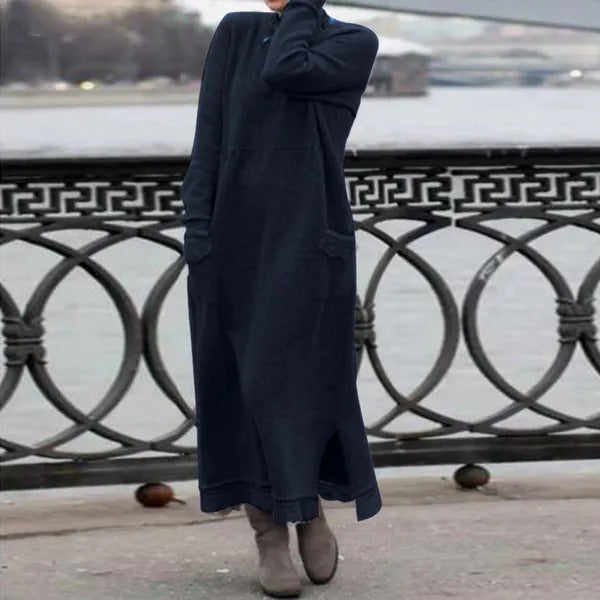 Strickkleid in Maxilänge mit Seitenschlitzen und Taschen für Damen