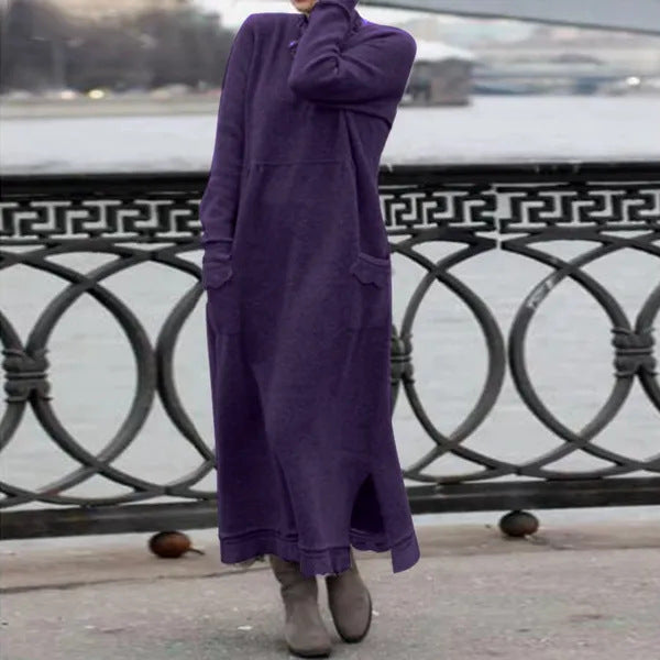 Strickkleid in Maxilänge mit Seitenschlitzen und Taschen für Damen