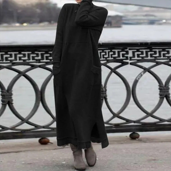 Strickkleid in Maxilänge mit Seitenschlitzen und Taschen für Damen