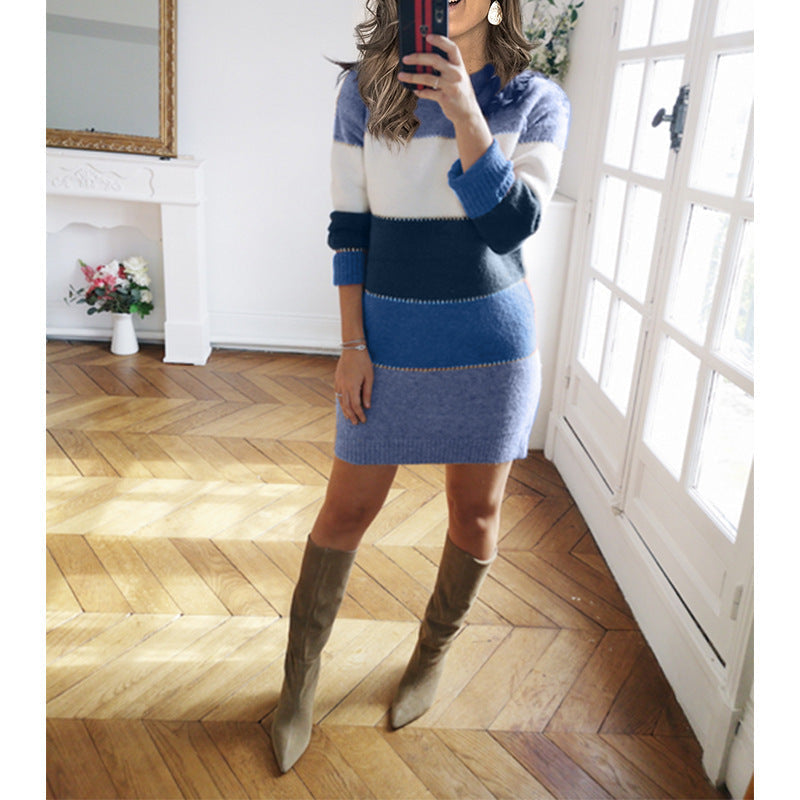 Strickkleid mit Blockstreifen und Rippsaum für Damen