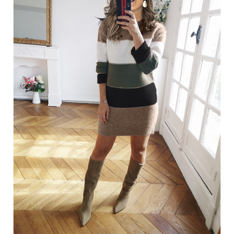 Strickkleid mit Blockstreifen und Rippsaum für Damen