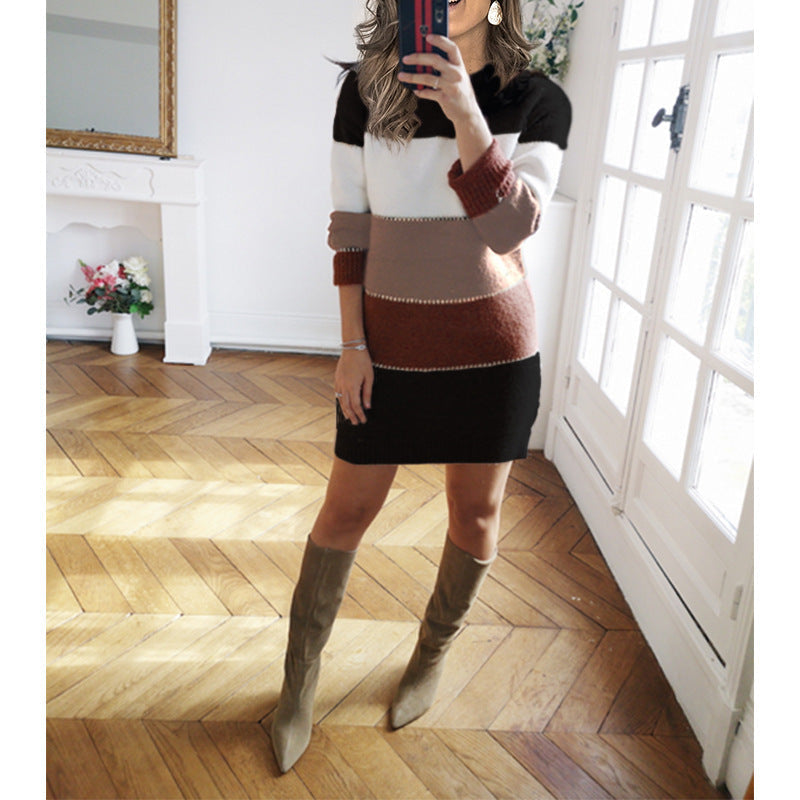 Strickkleid mit Blockstreifen und Rippsaum für Damen