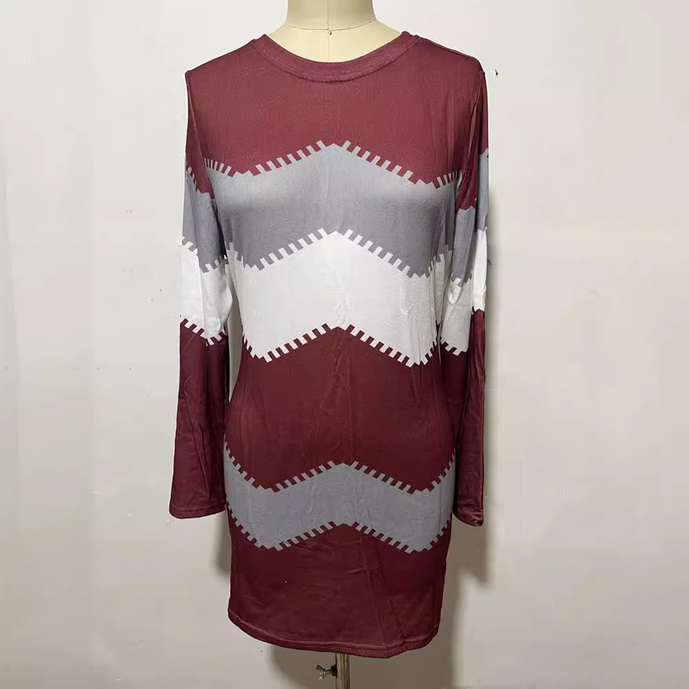 Strickkleid mit Chevron-Muster und Rundhalsausschnitt für Damen