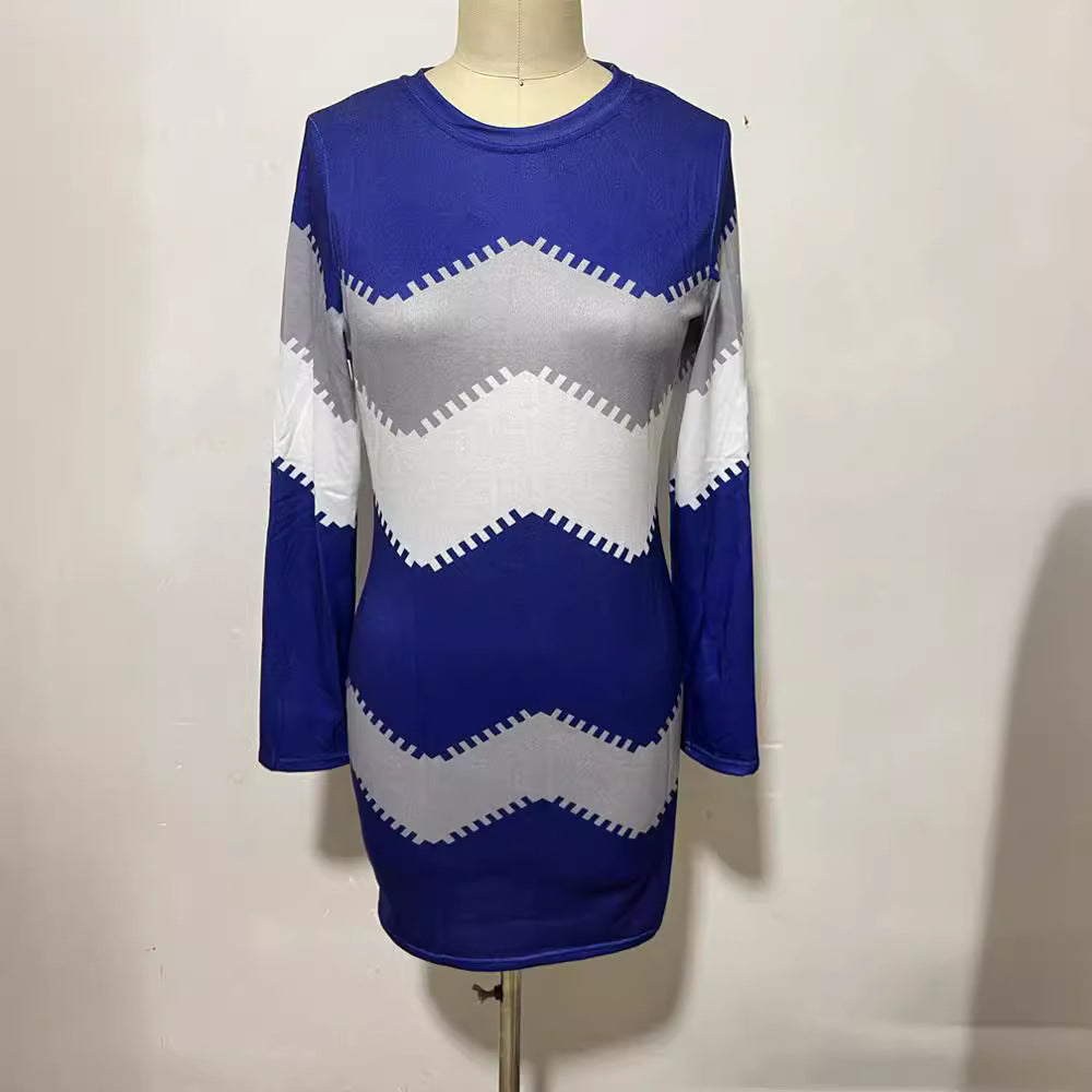 Strickkleid mit Chevron-Muster und Rundhalsausschnitt für Damen