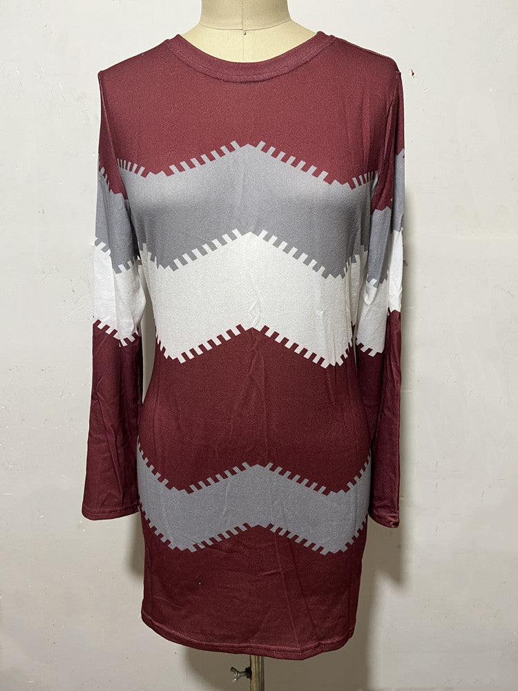 Strickkleid mit Chevron-Muster und Rundhalsausschnitt für Damen
