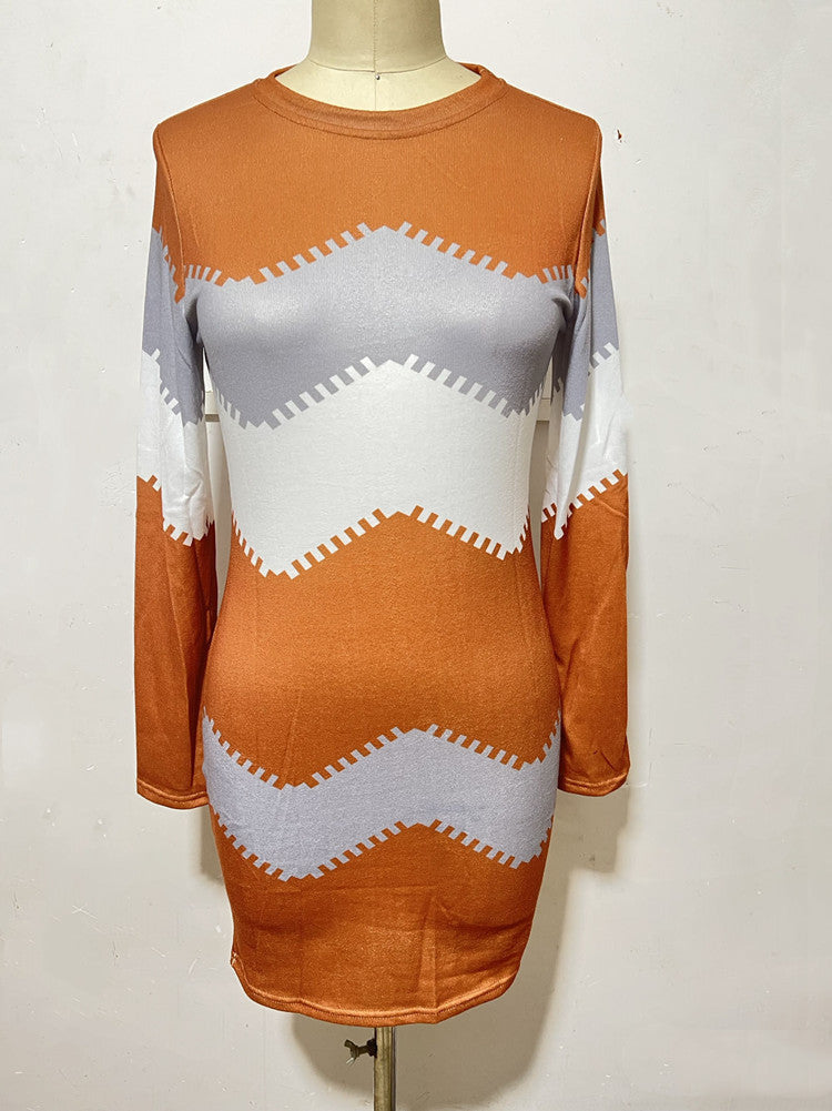 Strickkleid mit Chevron-Muster und Rundhalsausschnitt für Damen