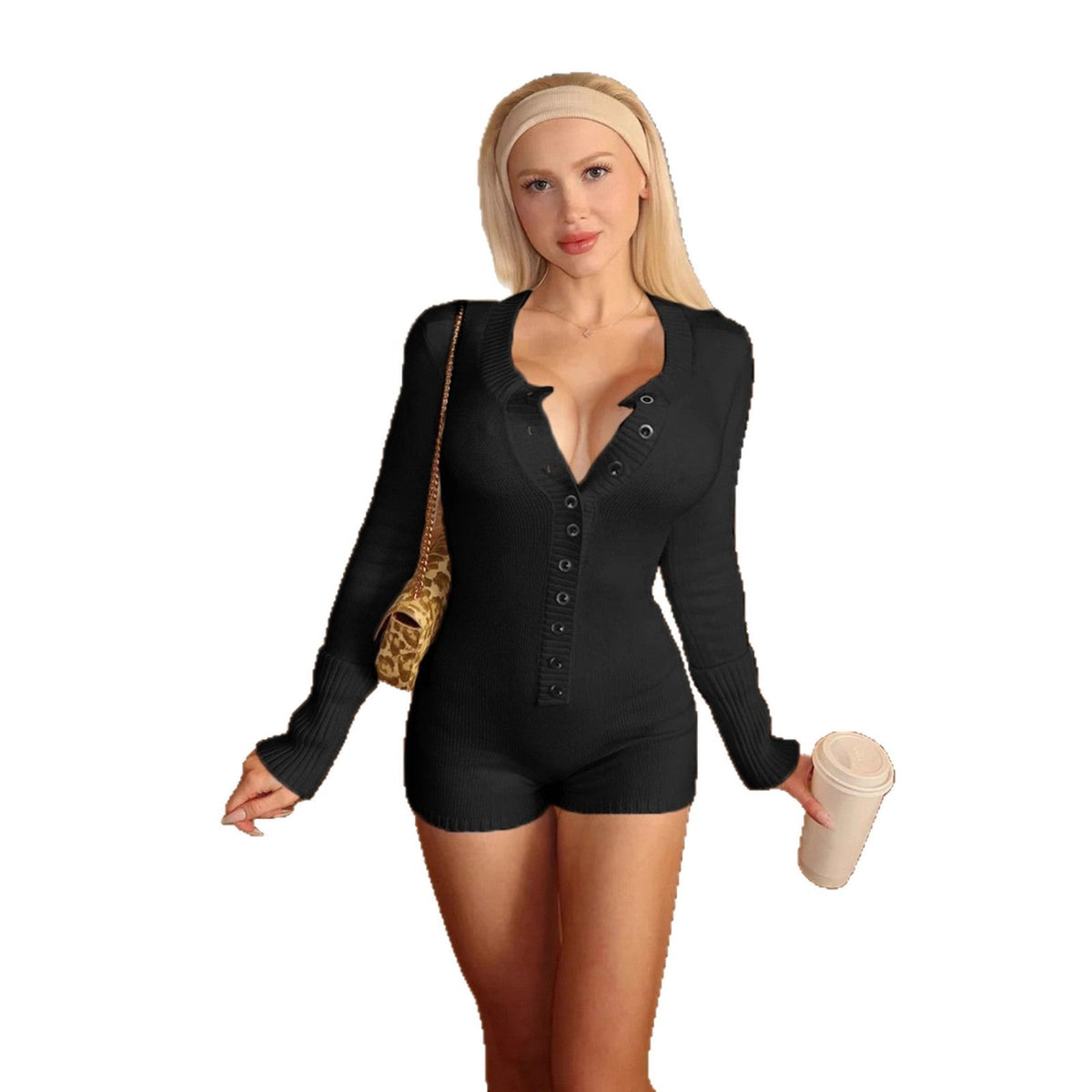 Jumpsuit aus Feinstrick mit Knopfleiste und Kurzbein für Damen