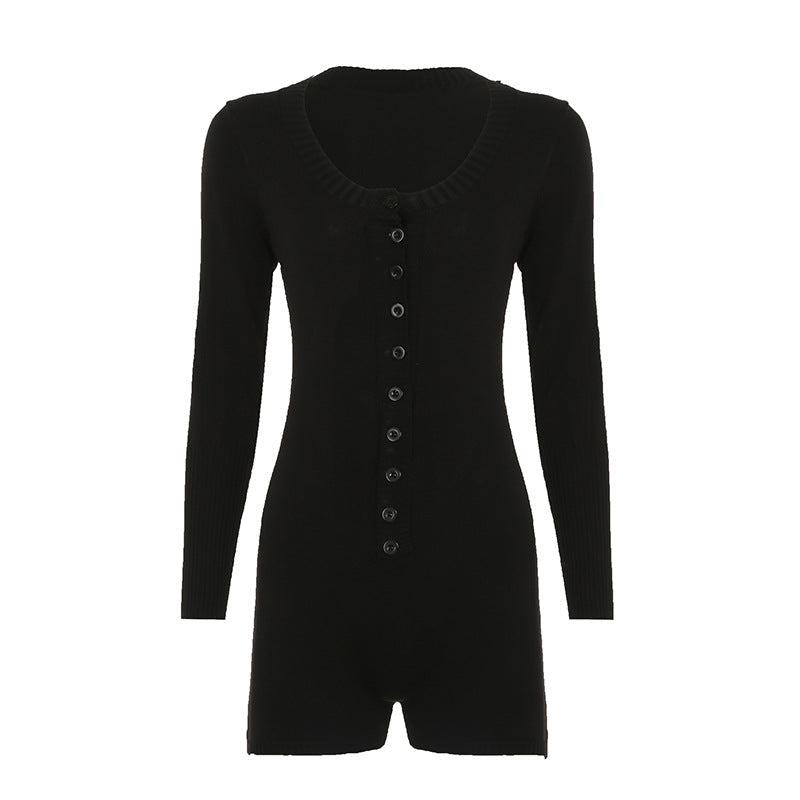 Jumpsuit aus Feinstrick mit Knopfleiste und Kurzbein für Damen