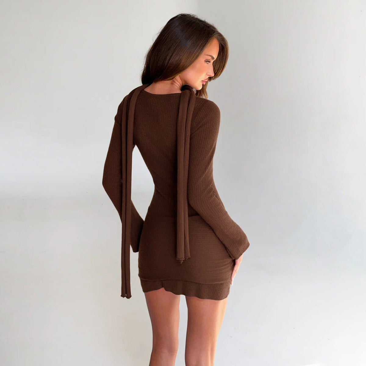 Strickkleid mit Knotendetail und Halstuch für Damen
