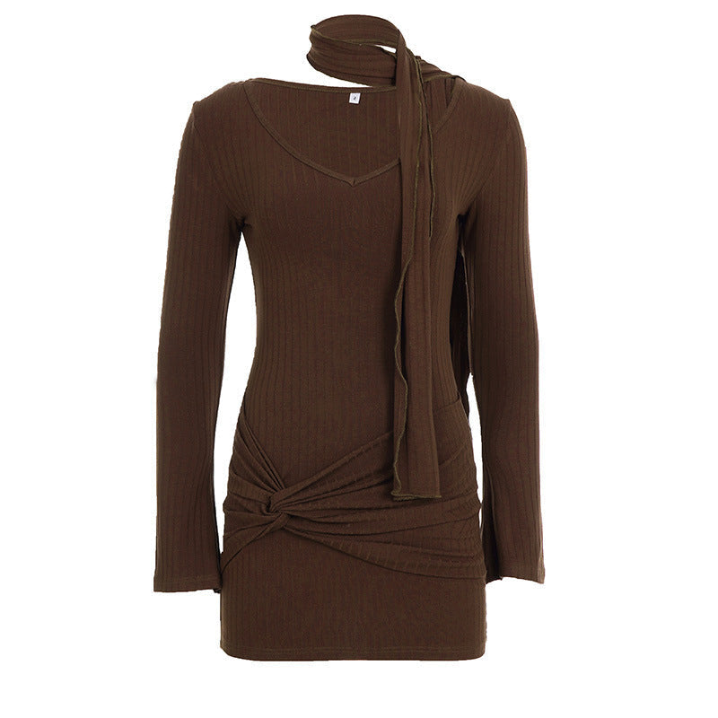 Strickkleid mit Knotendetail und Halstuch für Damen