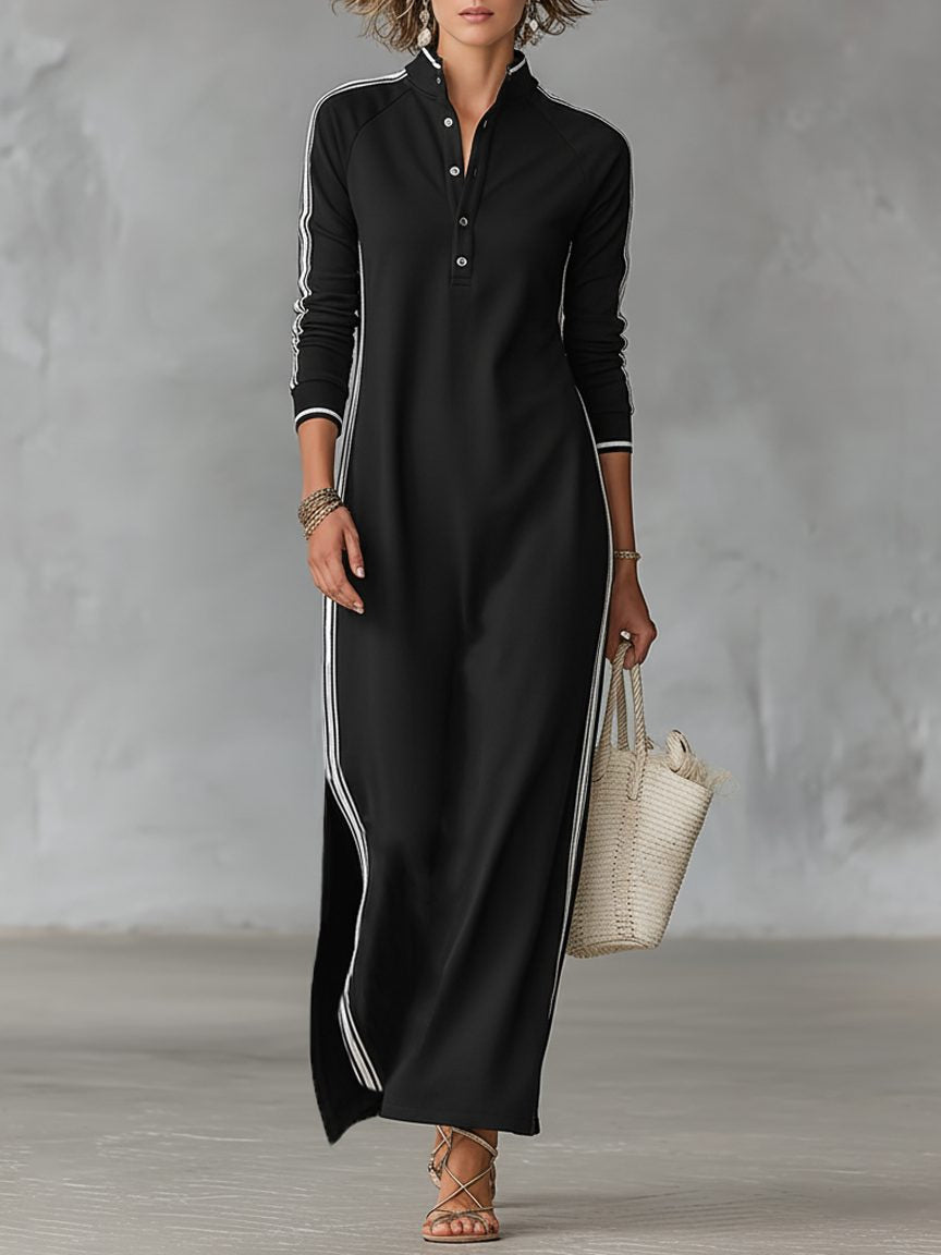 Strickkleid in Maxilänge mit Kragen und Knöpfen für Damen