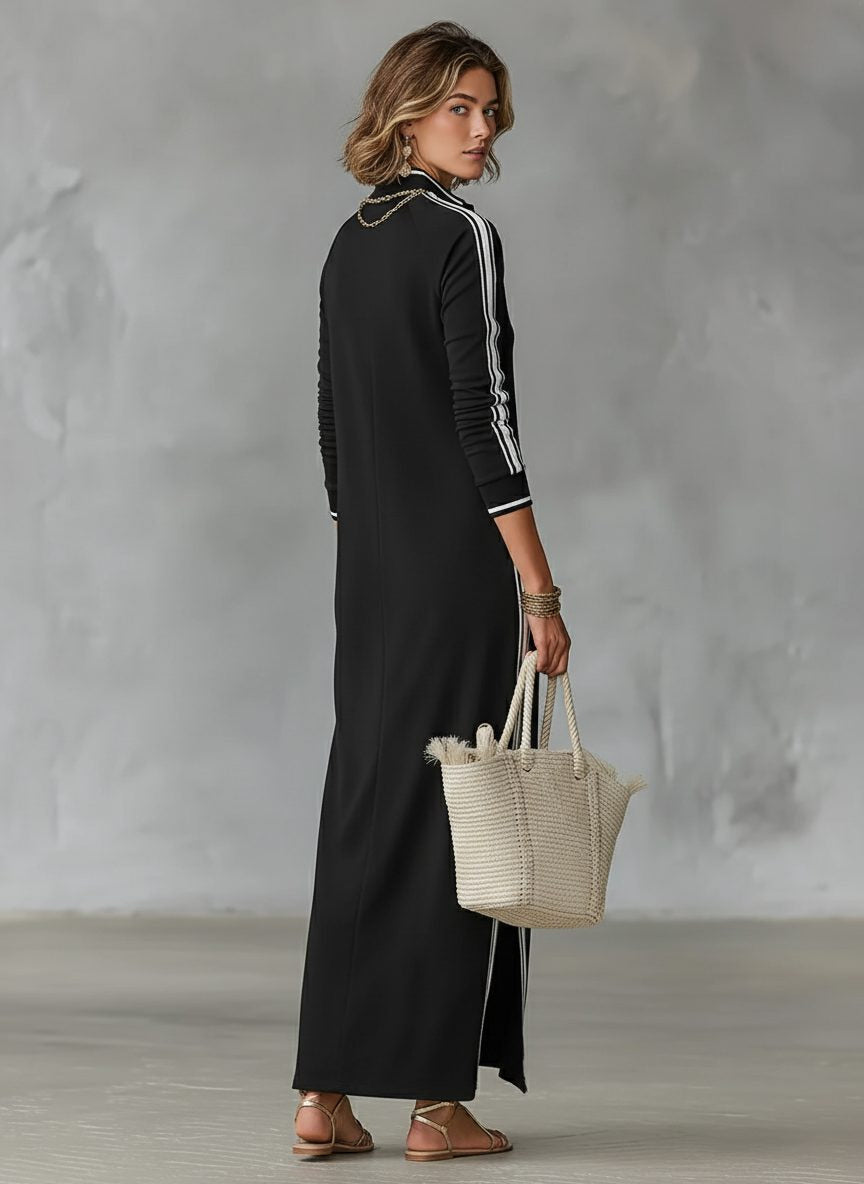 Strickkleid in Maxilänge mit Kragen und Knöpfen für Damen