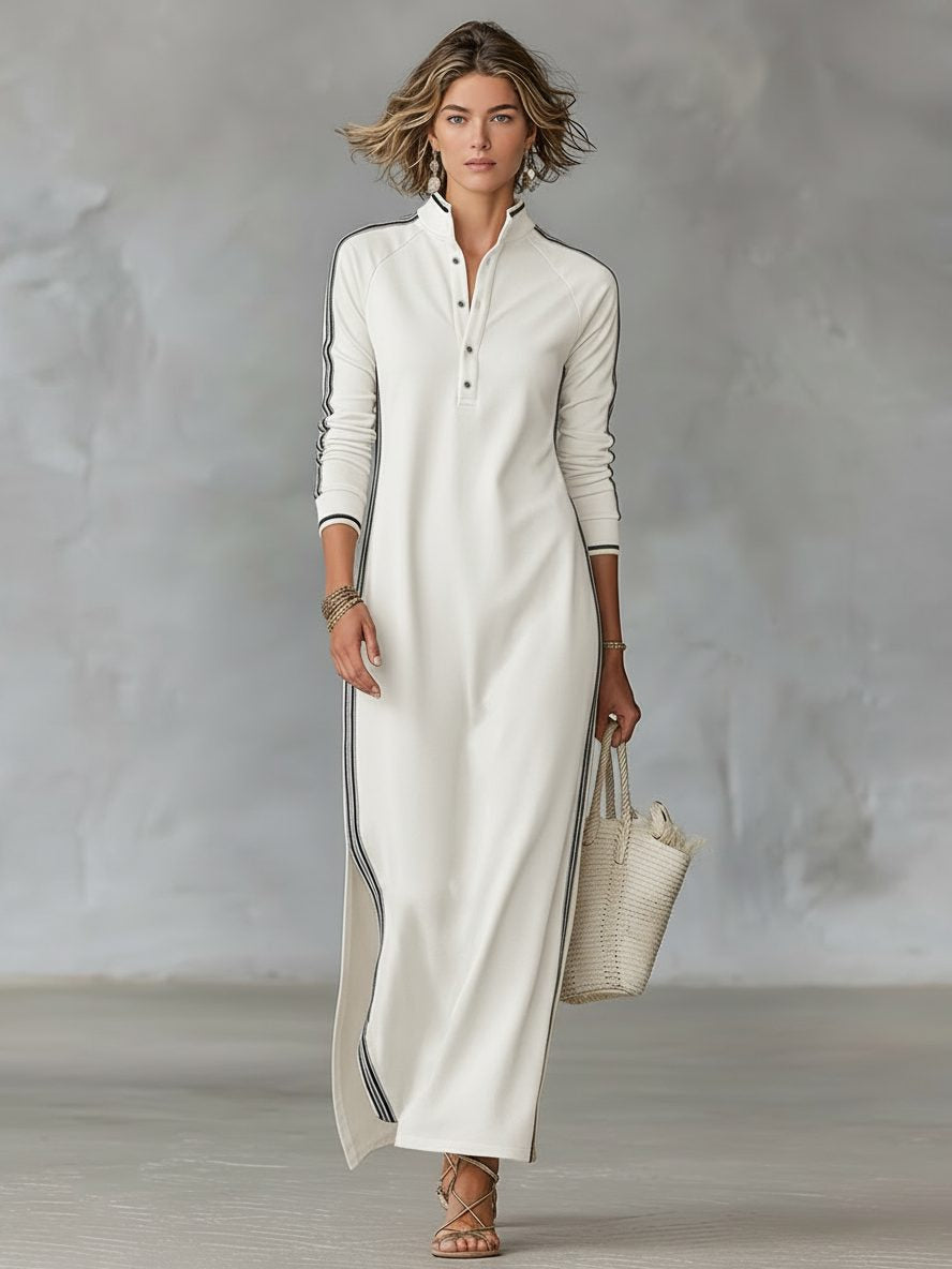 Strickkleid in Maxilänge mit Kragen und Knöpfen für Damen