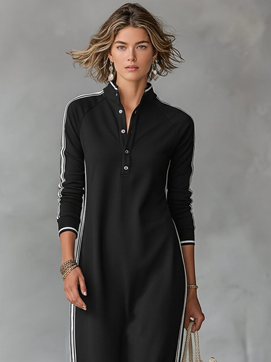 Strickkleid in Maxilänge mit Kragen und Knöpfen für Damen
