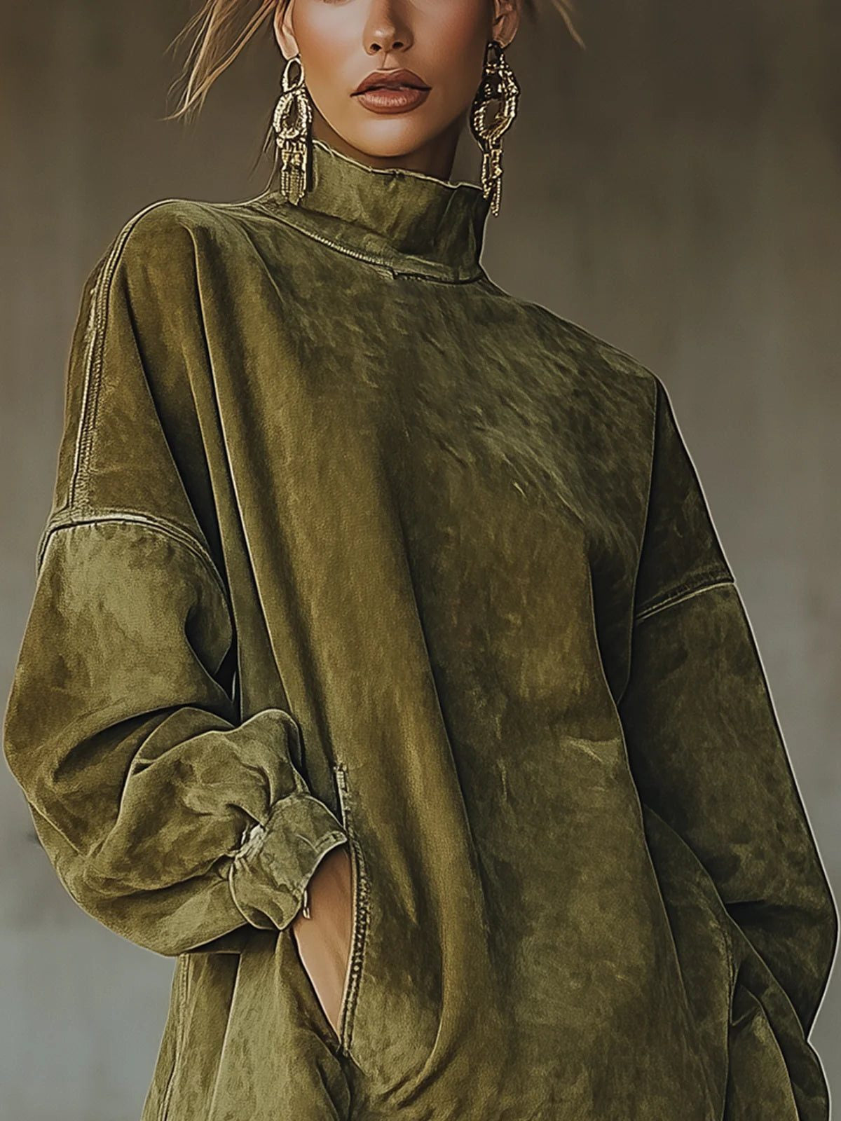 Strickkleid mit weitem Schnitt und Fransensaum für Damen