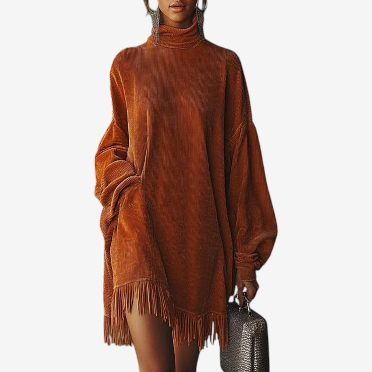 Strickkleid mit Rippenstruktur und Fransensaum für Damen