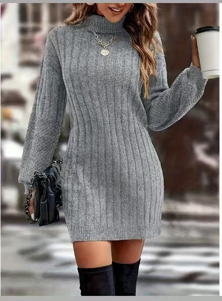 Strickkleid mit Rippstruktur und Ballonärmeln für Damen