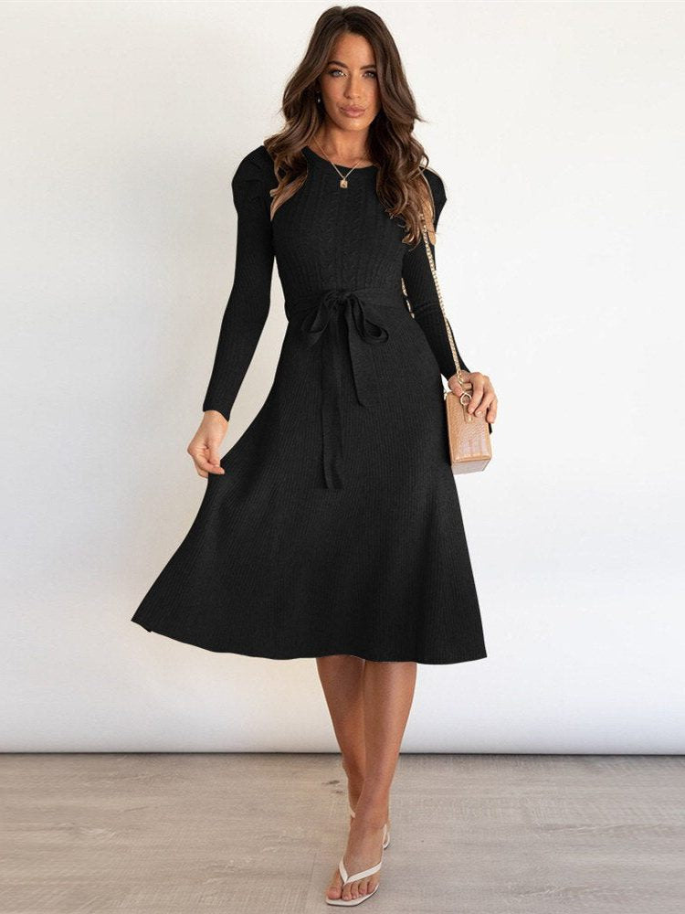 Strickkleid mit Rippstruktur und Bindegürtel für Damen