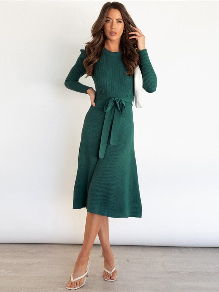 Strickkleid mit Rippstruktur und Bindegürtel für Damen