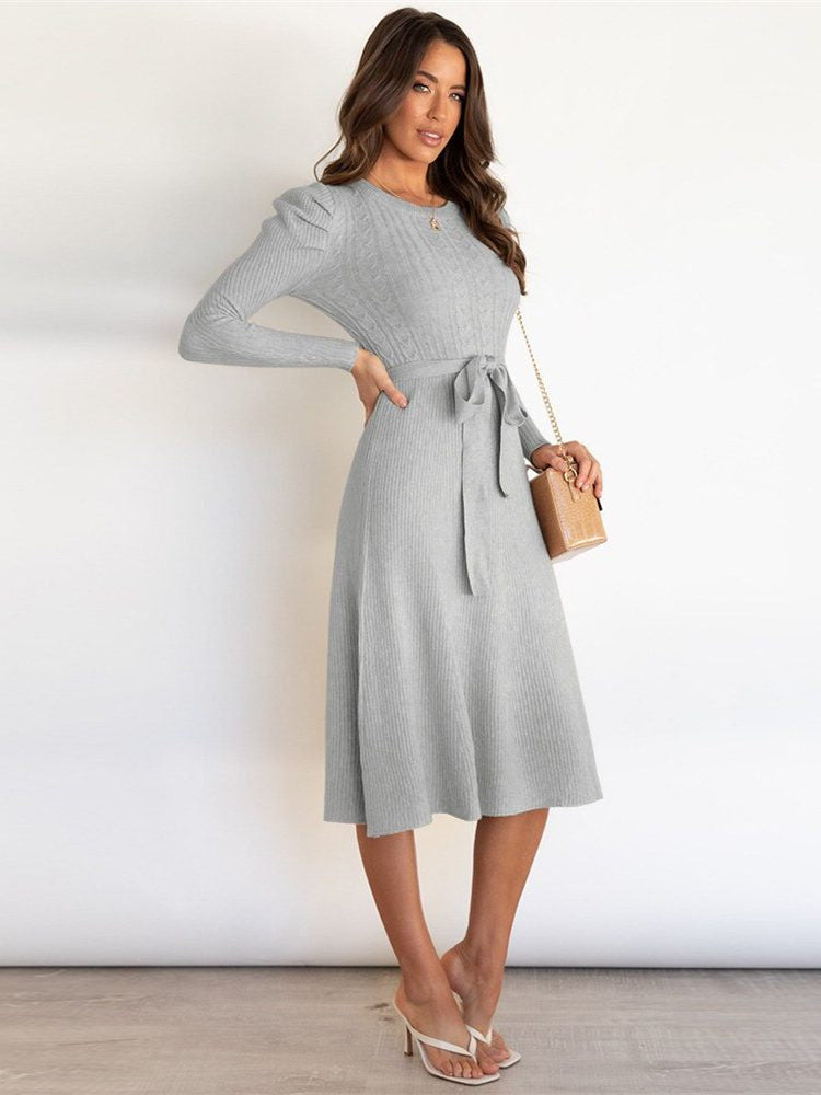 Strickkleid mit Rippstruktur und Bindegürtel für Damen