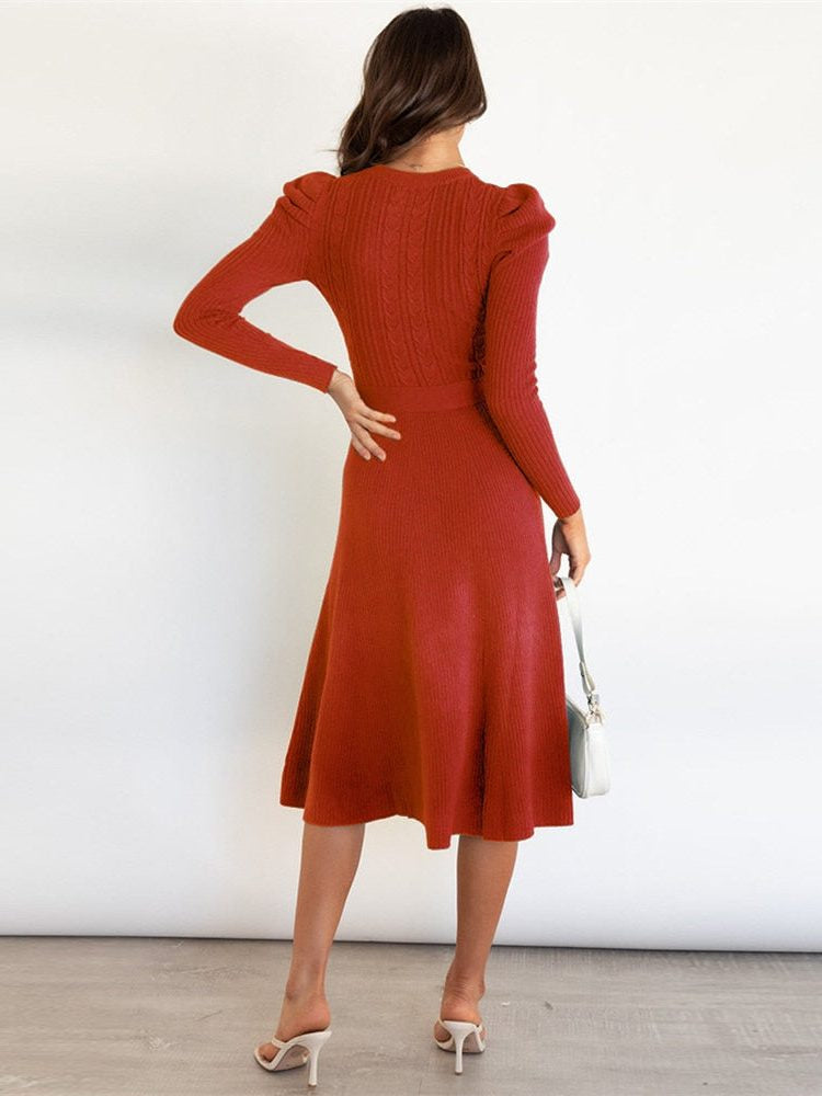 Strickkleid mit Rippstruktur und Bindegürtel für Damen