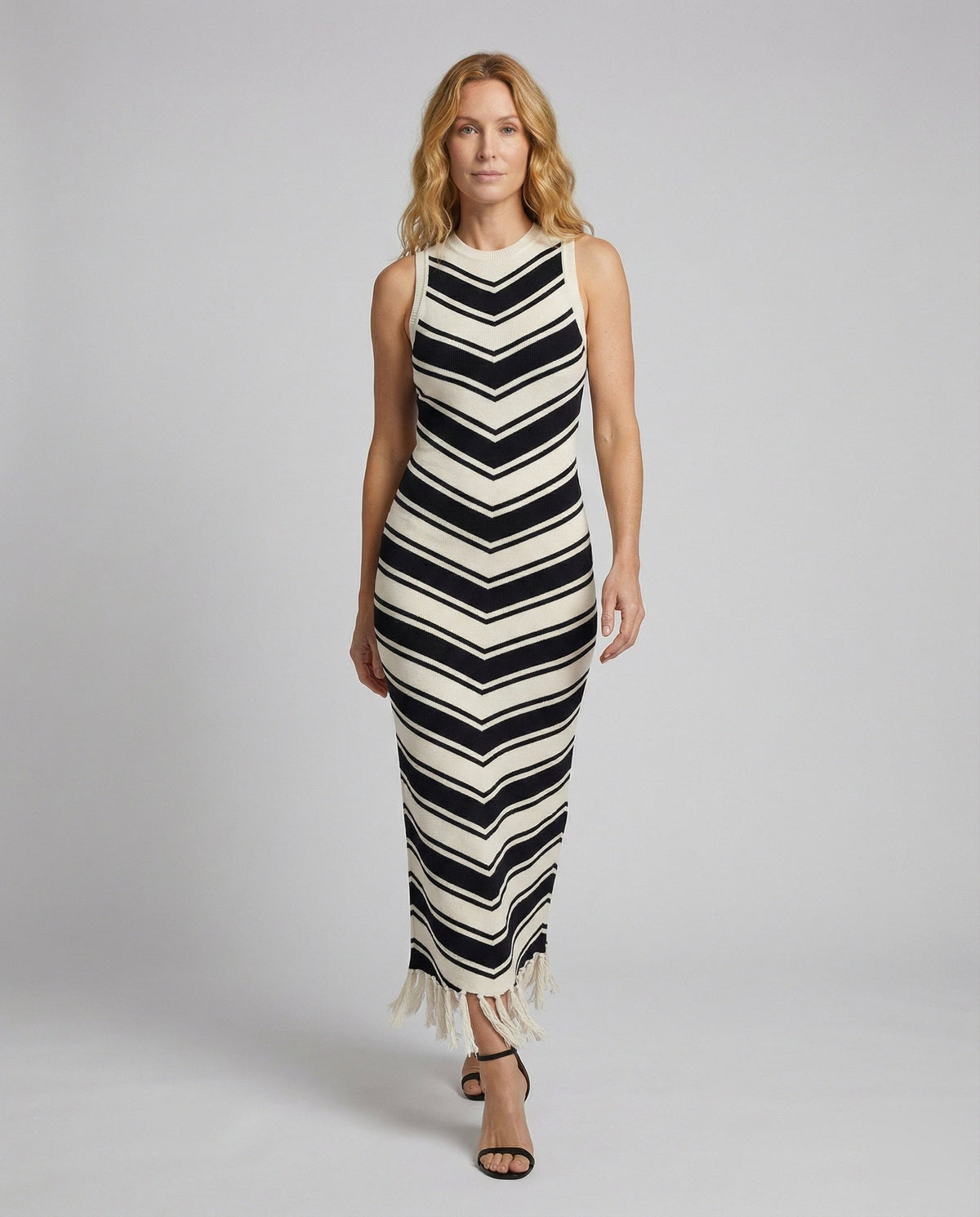 Strickkleid mit Rippstruktur und Fransensaum für Damen