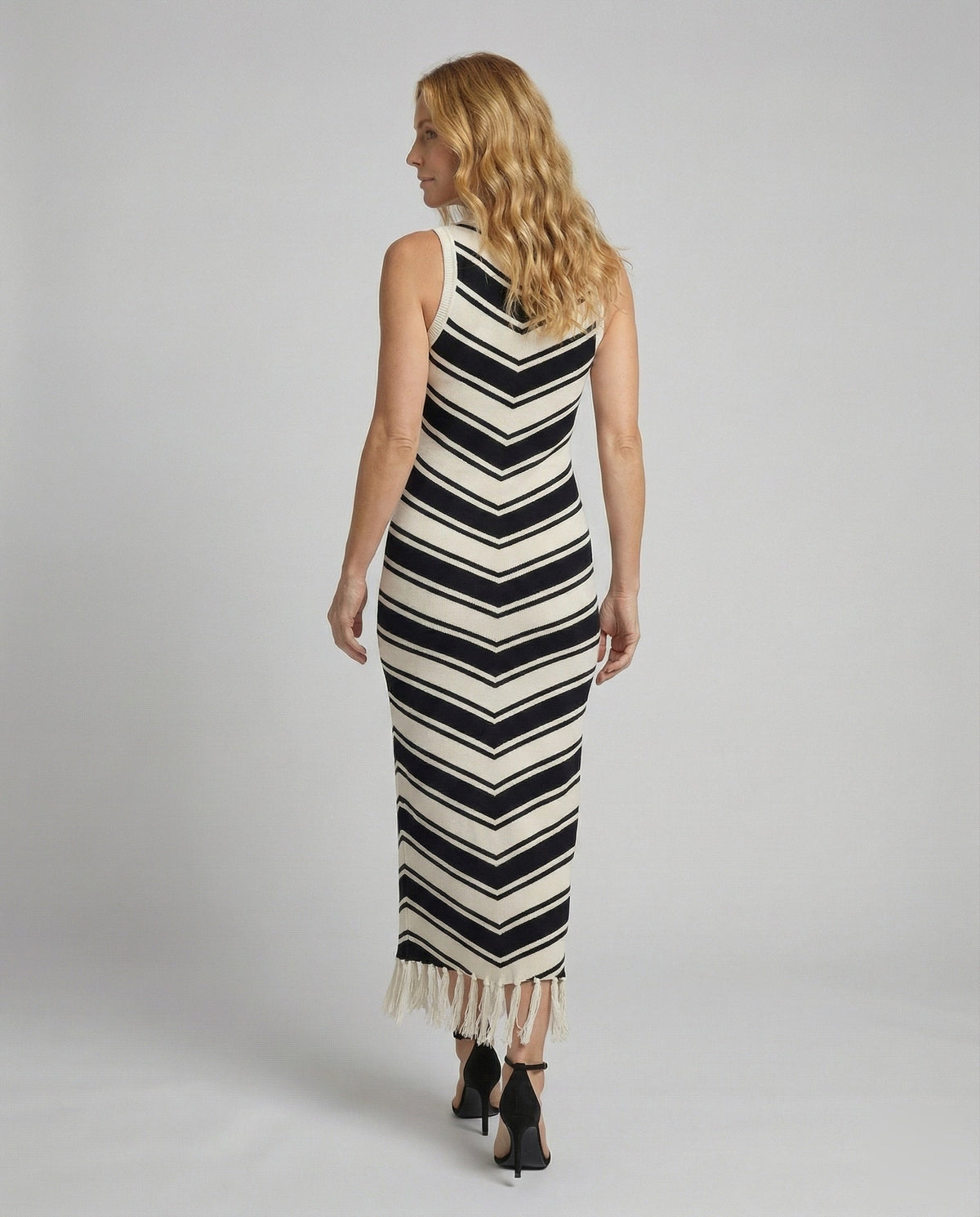 Strickkleid mit Rippstruktur und Fransensaum für Damen