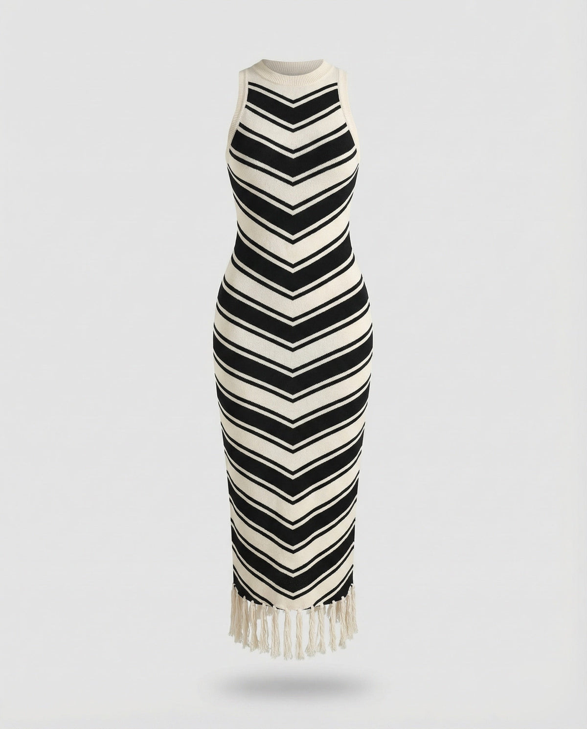 Strickkleid mit Rippstruktur und Fransensaum für Damen