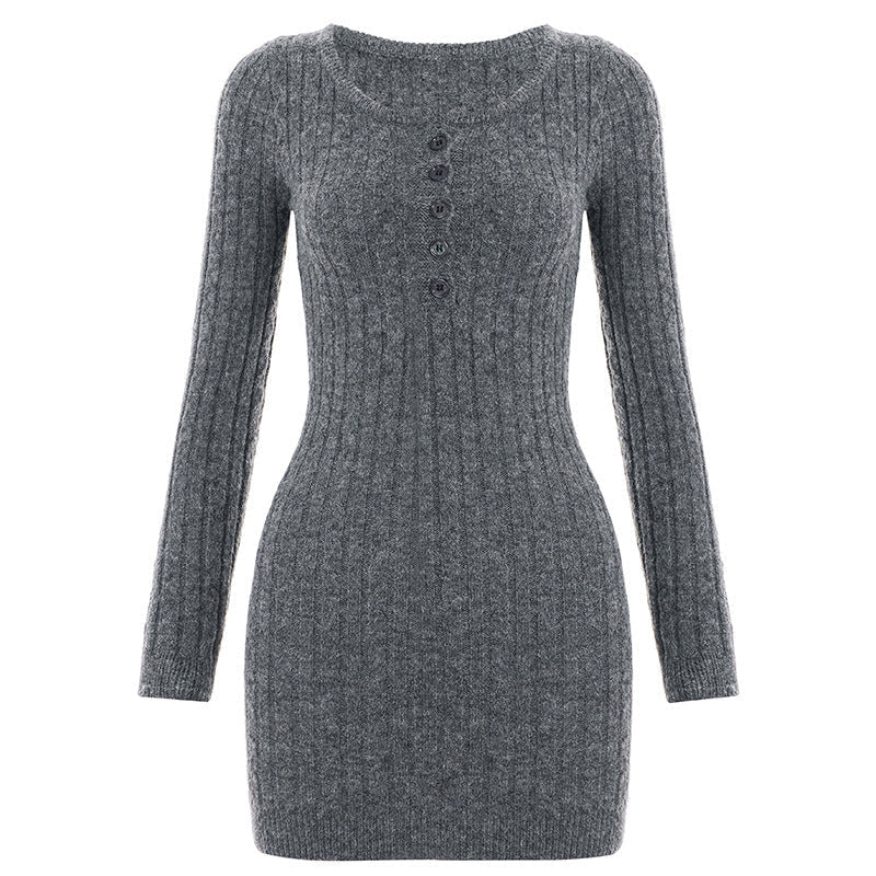 Strickkleid mit Rippstruktur und Henley-Knopfleiste für Damen
