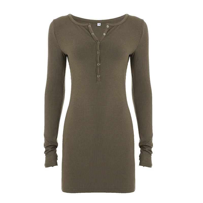 Strickkleid mit Rippstruktur und Henley-Knopfleiste für Damen