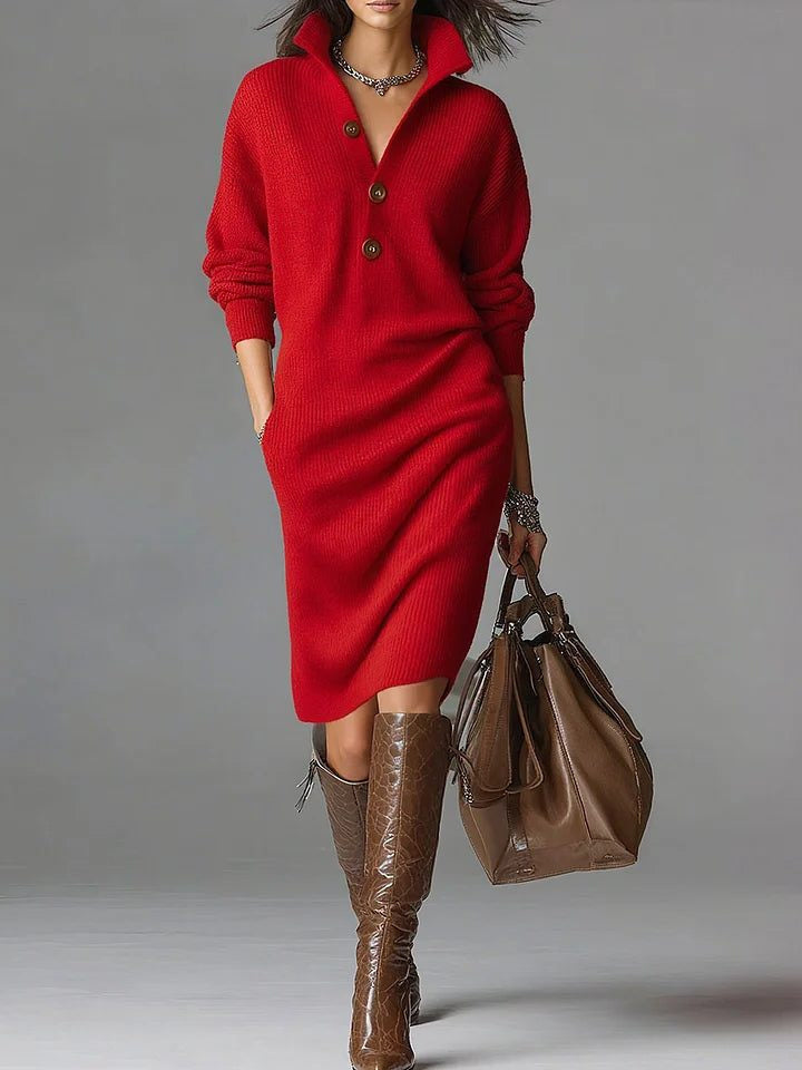 Strickkleid mit Rippstruktur und Knöpfen für Damen