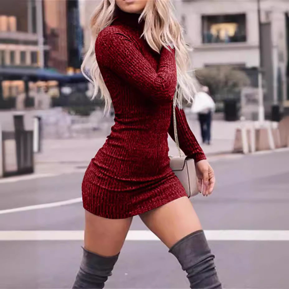 Strickkleid mit Rippstruktur und Rollkragen Blau für Damen