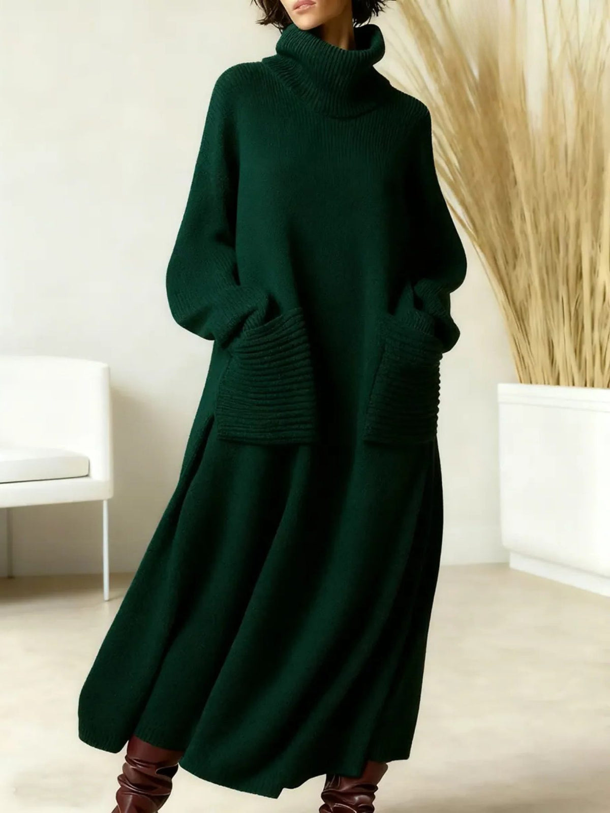 Strickkleid mit Rippstruktur und Rollkragen für Damen