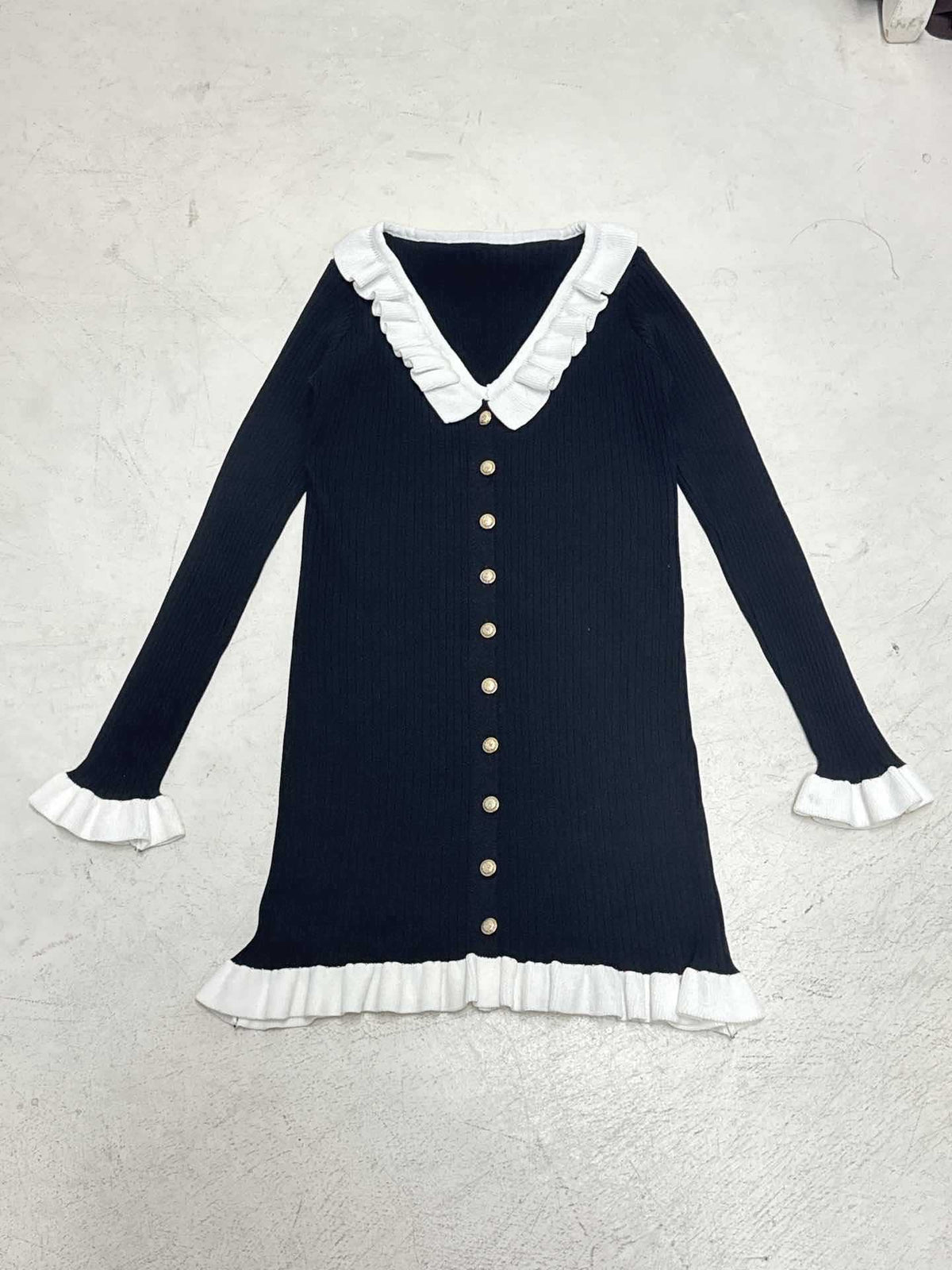 Strickkleid mit Rippstruktur und Volantkragen für Damen