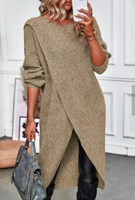 Strickkleid mit Rippstruktur und Wickeloptik für Damen