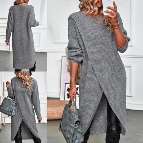 Strickkleid mit Rippstruktur und Wickeloptik für Damen
