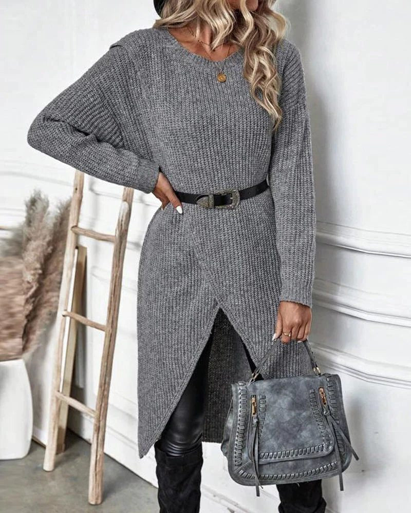 Strickkleid mit Rippstruktur und Wickeloptik für Damen