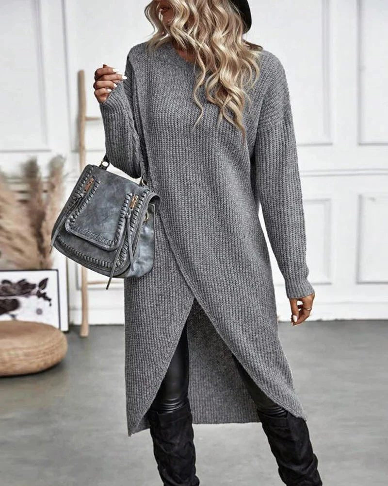 Strickkleid mit Rippstruktur und Wickeloptik für Damen