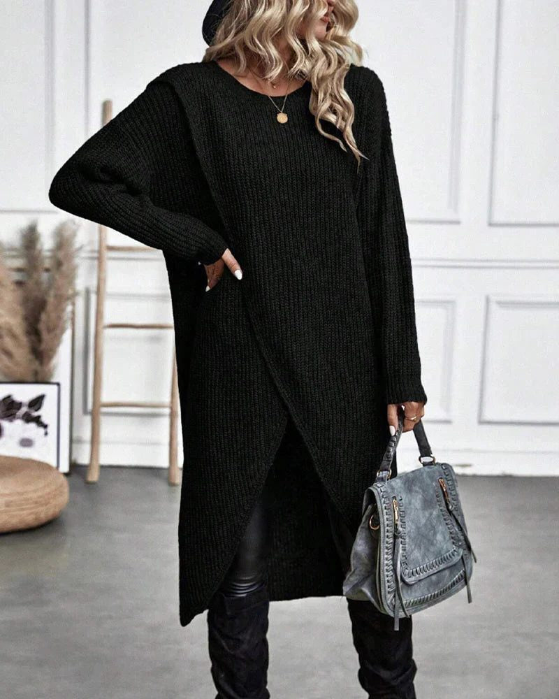 Strickkleid mit Rippstruktur und Wickeloptik für Damen