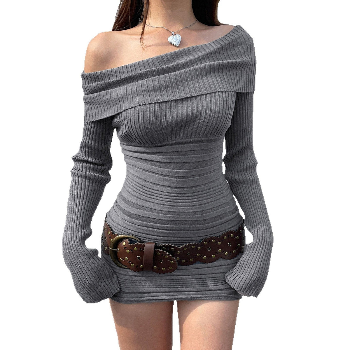 Strickkleid mit Umschlagkragen und Langarm für Damen