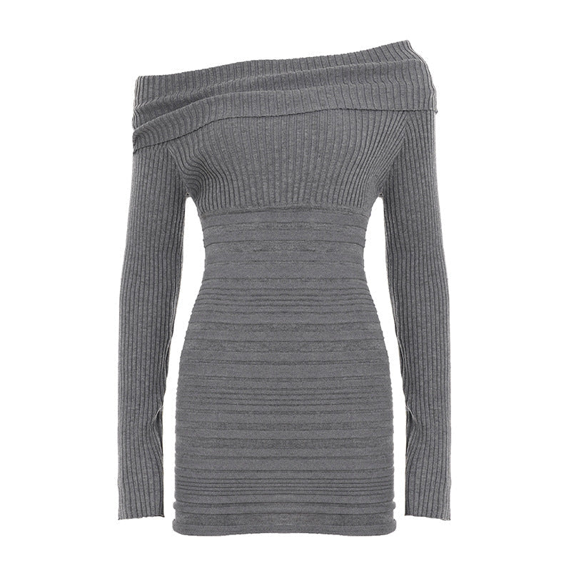 Strickkleid mit Umschlagkragen und Langarm für Damen