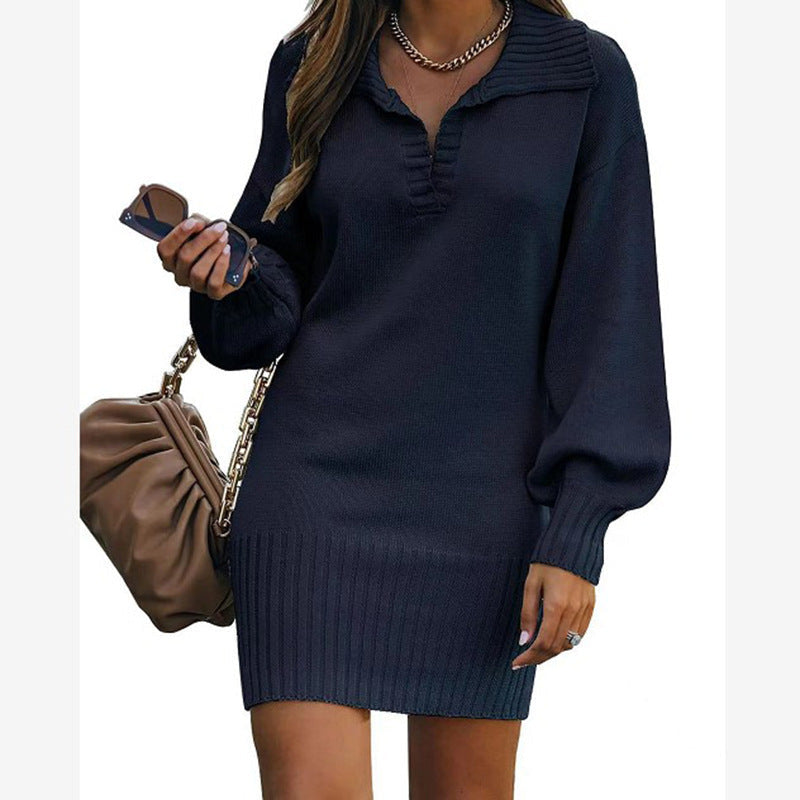 Strickkleid mit V-Ausschnitt und Rippbund für Damen