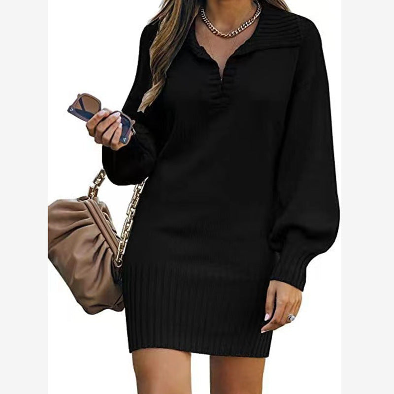 Strickkleid mit V-Ausschnitt und Rippbund für Damen